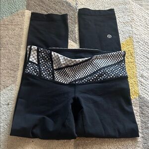 lululemon athletica Black Leggings with Black & White Patterned Waistband